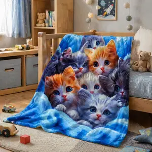 Cute Cat High-Definition Print Blanket, Soft Flannel Throw for Sofa, Bed, Travel, Living Room, Office, Perfect Birthday Gift