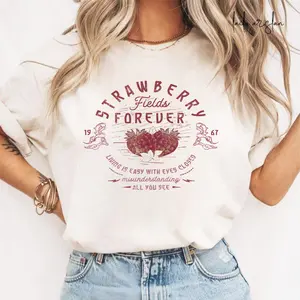 Old School Band Tee Tee Sweater Summer Outfits T Shirt Sweatshirt Hoodie Beatle Strawberry Fields Vintage casual Bold colors oversized