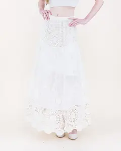 Boho Lace Crochet Maxi Skirt – Women’s Lightweight Floral Open Knit Long Skirt