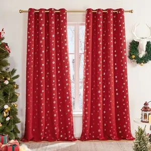 Deconovo Christmas Themed Blackout Curtain Set (2 Panels, Red Snowflake Pattern) – Thermal Insulated Holiday Drapes for Bedroom & Living Room Decor