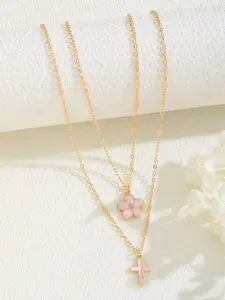 Cherry Blossom & Cross Design Pendant Necklace, Fashion Jewelry for Party, Daily Clothing Decor, Trendy All-match & Exquisite Jewelry for Birthday Gift
