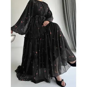 Women'sPlusSizeFloralPrintBeltedDress-ElegantLongSleeveRuffleHemDress-ForSpring&Fall-SuitableforCasual&FormalOccasions-PerfectGiftforWomen