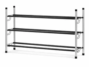 USTech Expandable Shoe Rack 3 Tier Adjustable Storage Organizer Stackable Standing Metal Alloy Steel Shoe Shelf for Home Office 24-48" Length 9.45" Width 20" Tall