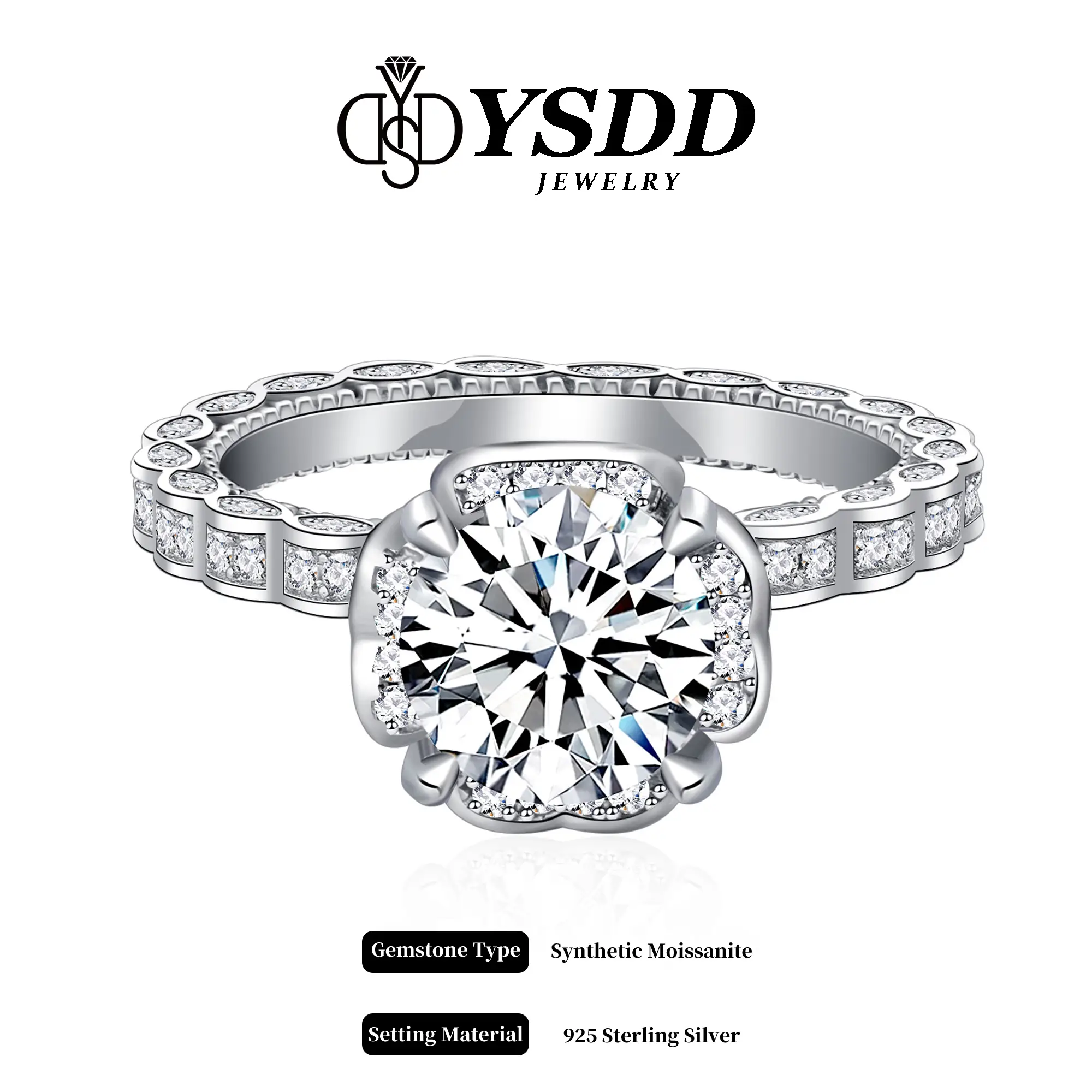 【#242 Valentine】 2Carat Synthetic Moissanite Ring in 925 Sterling Silver