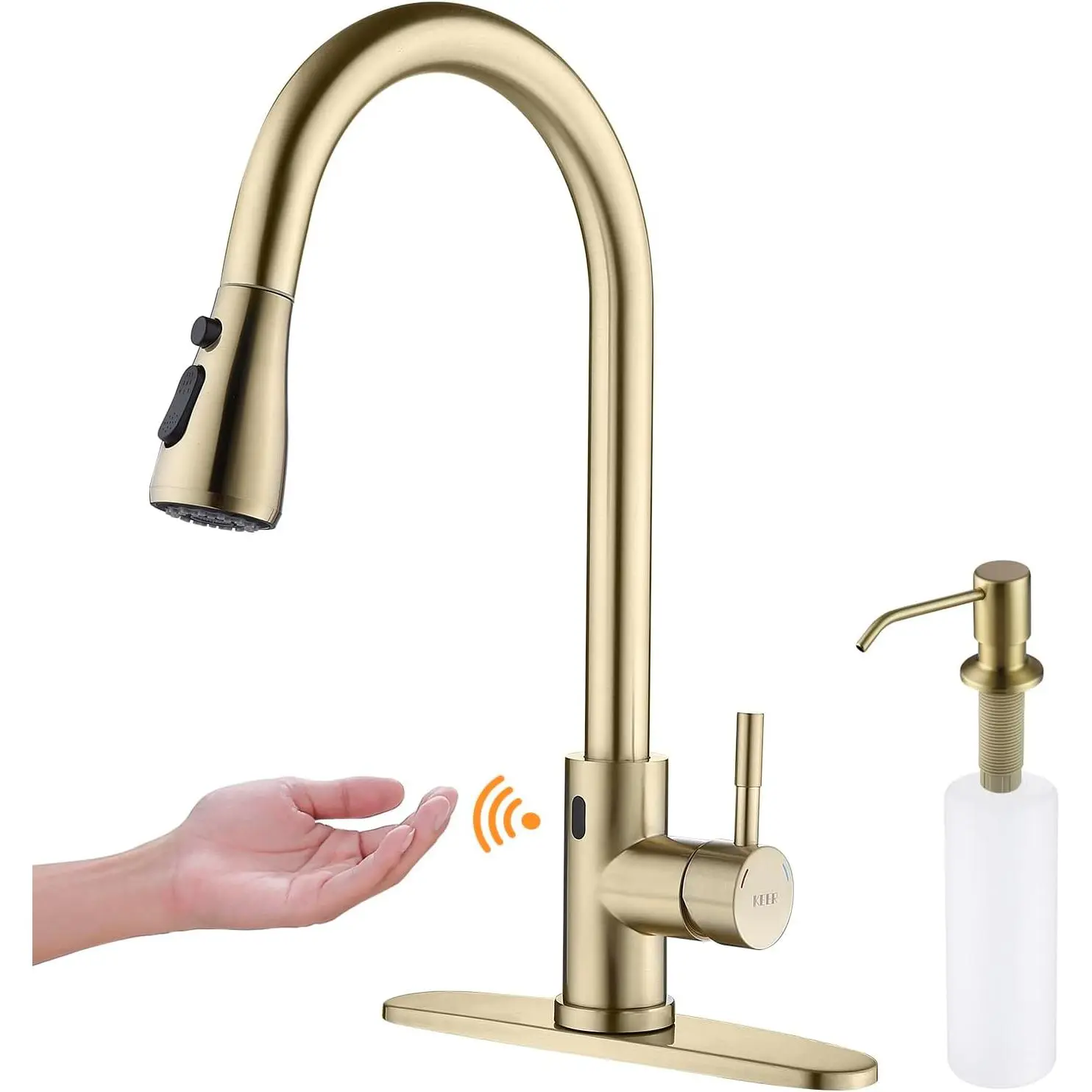 Touchless Kitchen Faucet with Motion Sensor, Pull Down Sprayer & Soap Dispenser - Single Handle High Arc Pull Out Faucet for Kitchen Sink & RV