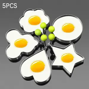 Creative Egg Mold Rings Fun Shapes 5Pcs Circle, Heart, Flower, Star & Mickey Cooking Utensil for Breakfast