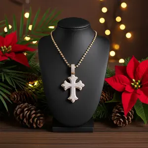 Diamondcelebritees Cross Patonce Pendant for Mens/Womens 925 Yellow Silver 2.00ct VVS D Moissanite