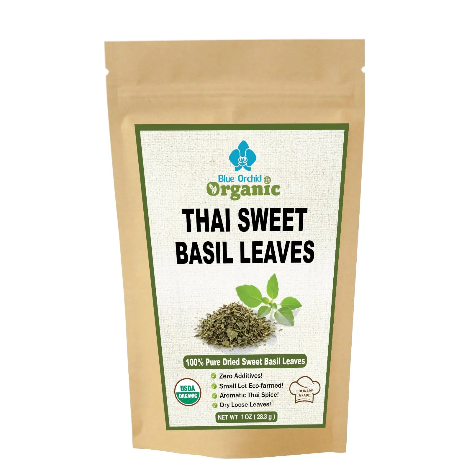 Organic Sun Dried Crushed Sweet Basil Leaves 1 OZ - Thai Spice for Aromatic Seasoning in Soups, Sauces, Pasta, Asian and Italian Pesto Recipes