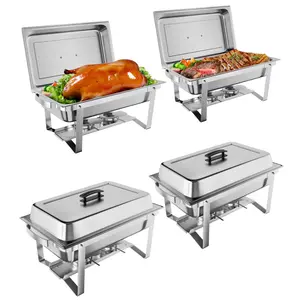[NEW PRODUCT - FLASH SALE] Garvee 8QT(1×1/1Pan) Chafing Dish Buffet Set of 4 Stainless Steel Food Servers & Warmers, Includes Water Pan, for Weddings, Parties, Banquets, Catering