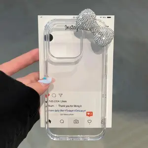 Luxury Bling 3D Diamond Bowknot Phone Case For iPhone 17 16 15 14 13 12 11 Pro Max XR XS 7 8 Plus Clear Acrylic Shockproof Cover