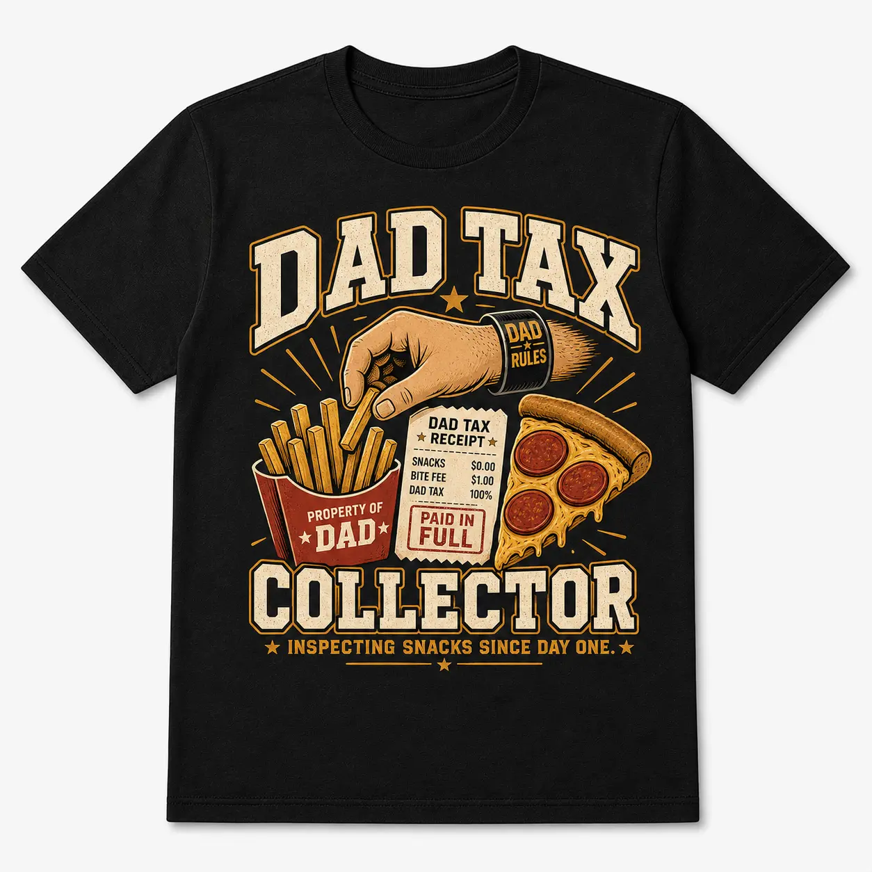 Dad Tax Collector Shirt, Funny Dad T-Shirt, Father’s Day Gift for Dad, Snack Tax Pizza Fries Graphic Tee Casual Crewneck