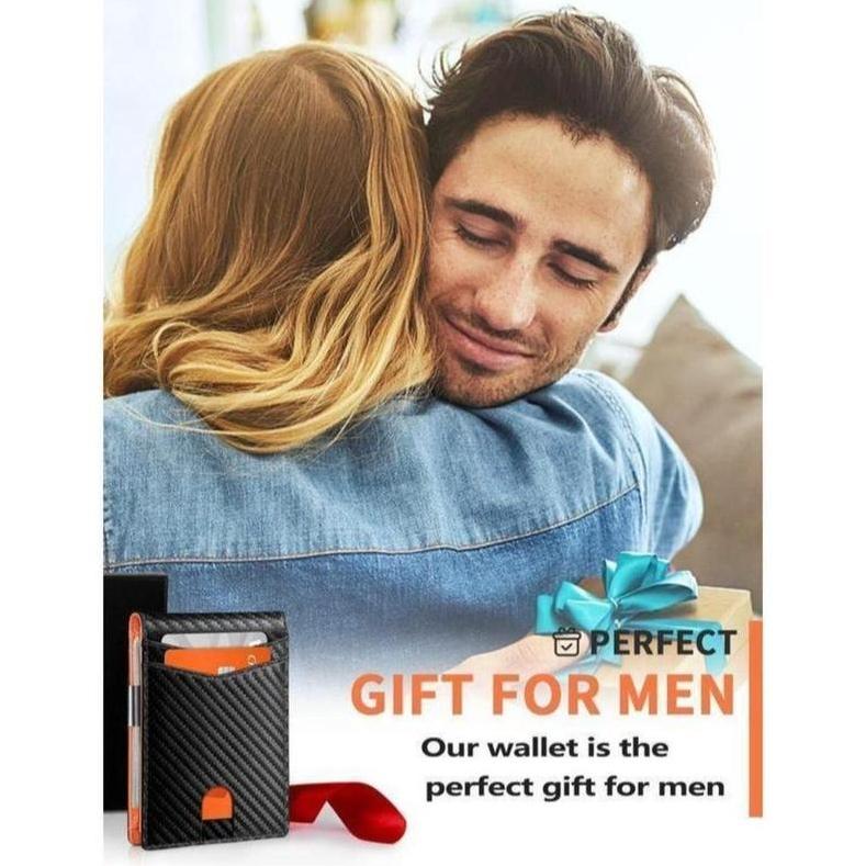 RFID Blocking Carbon Fiber Bifold Wallet - 2026 Minimalist Men's Wallet with Money Clip & Multiple Card Slots