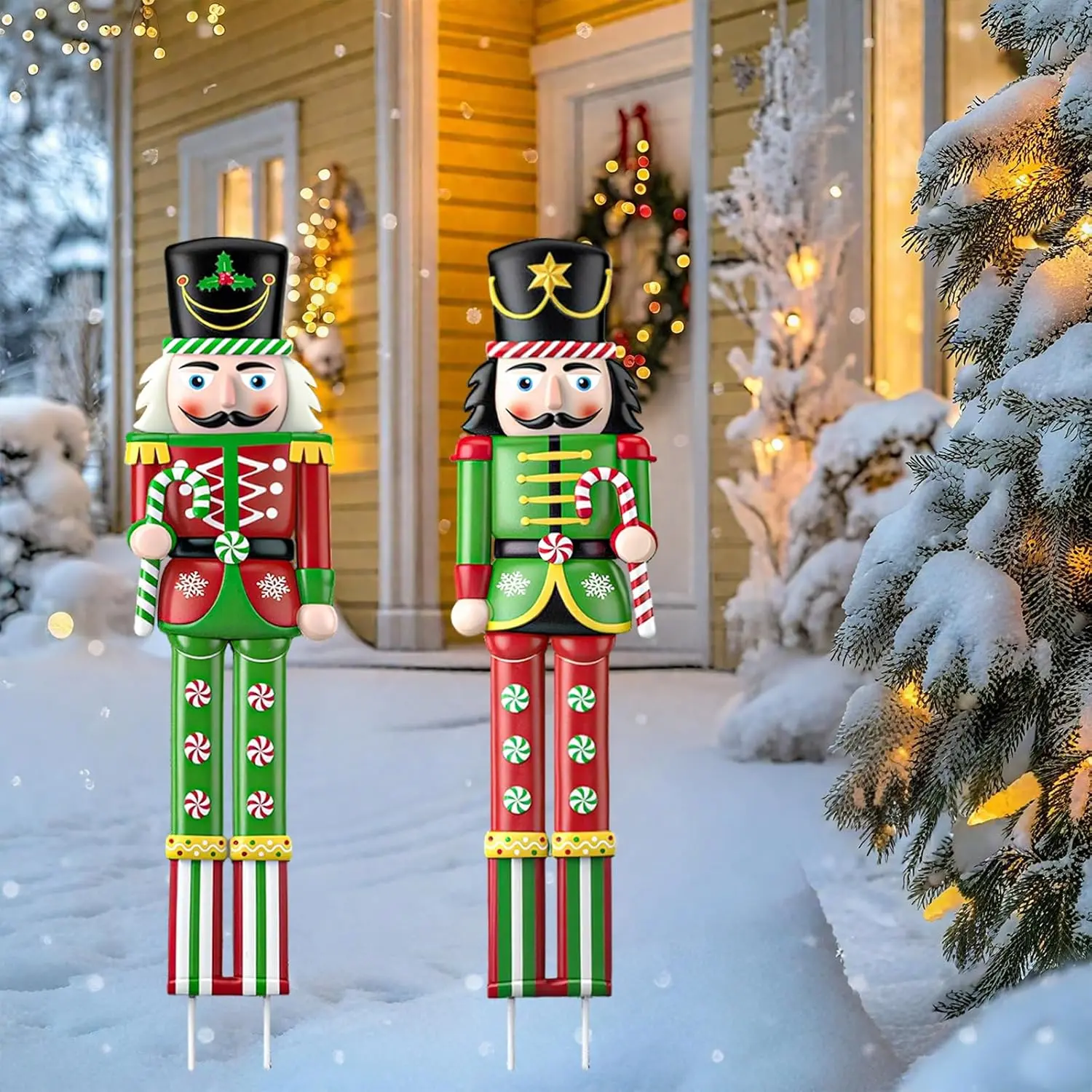 2 Pcs Large Metal Christmas Nutcracker Outdoor Decoration,31.5 Inch Soldier with Stakes Yard Signs Christmas Decor,Outside Ornament for Xmas Holiday Garden Lawn Porch Pathway Party