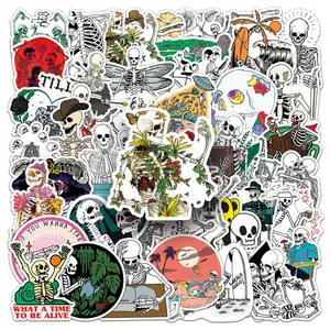 50pcs Art Style Skull Stickers, Sticker Decals, Perfect for Scrapbooking Journals Laptops Water Bottles Cars, Uplifting Positive Message Gift Design