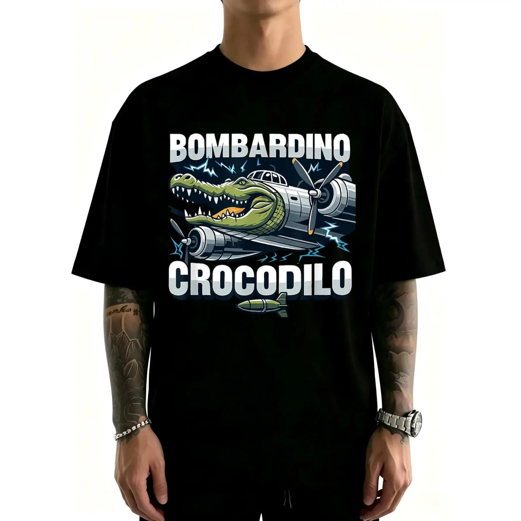 Unisex Italian Brainrot Bombardino Crocodilo, Funny Brain Rot Meme T-ShirtCotton Clothing Streetwear Men's Top
