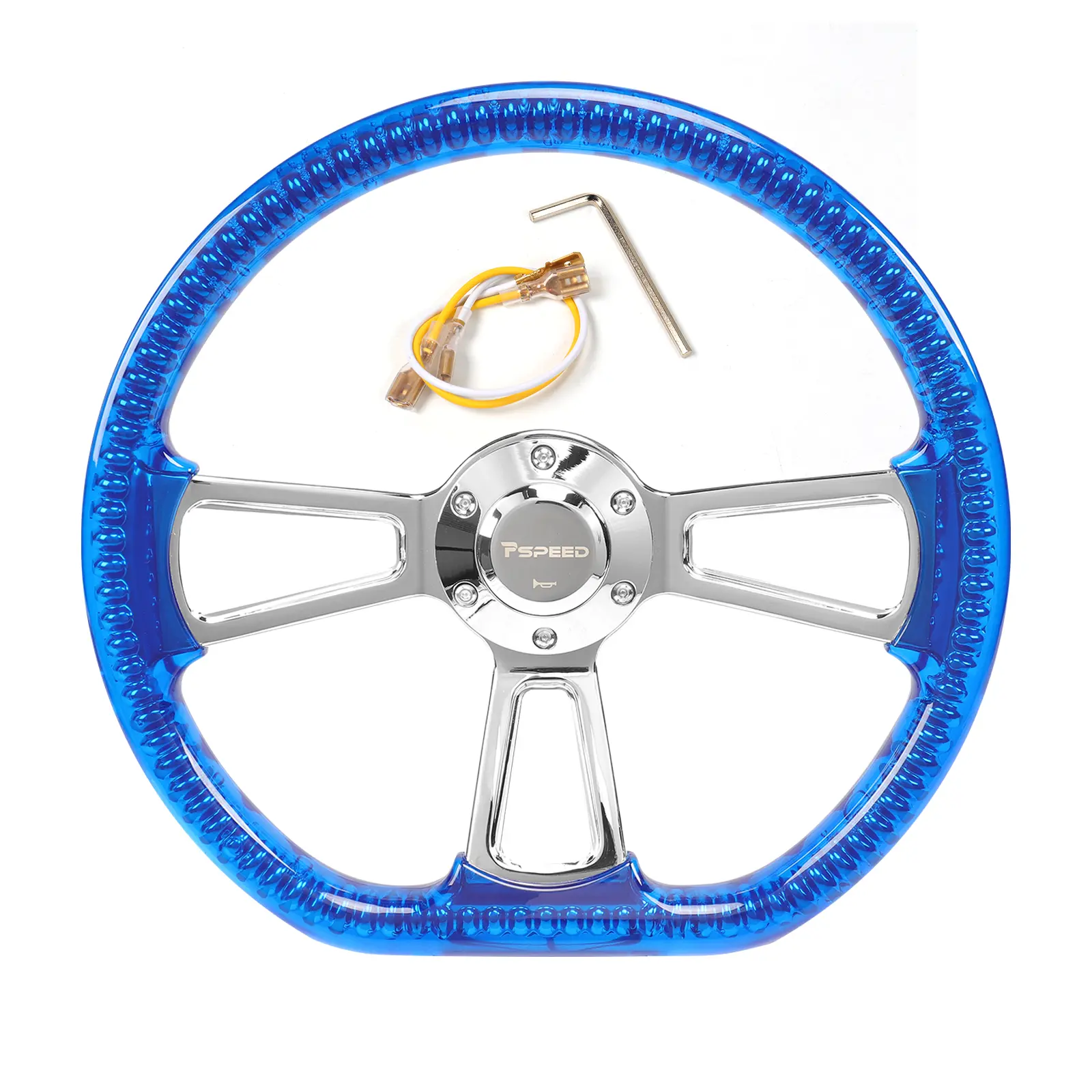 14 inch Steering Wheel ,6 Bolt 4 Spoke Chrome Aluminum lwith Horn Button for Vintage Car, for Cars,for Racing for Classic Car Steering Wheel