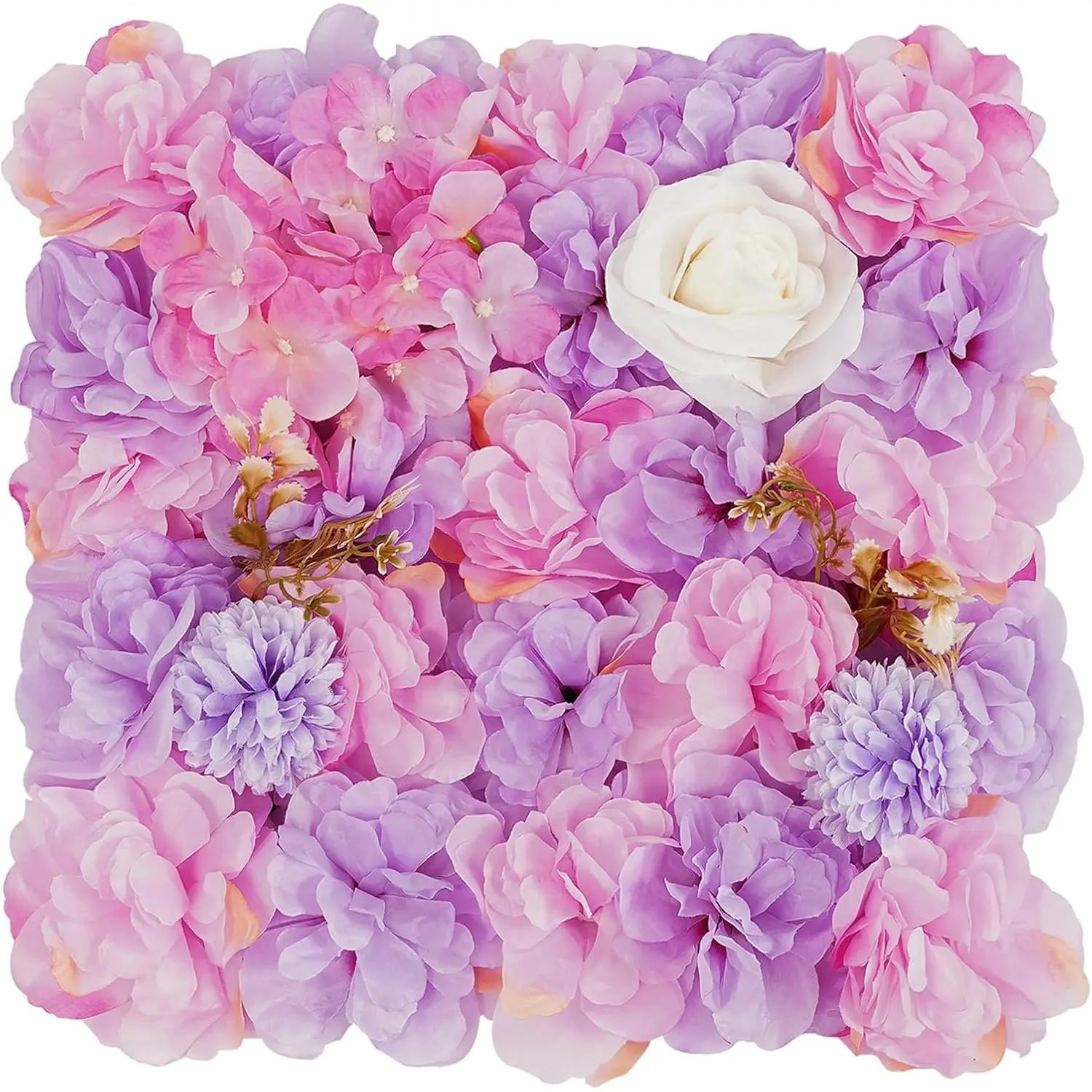 12Pcs Artificial Hydrangea Flower Wall Panels - 15in X 15in 3D Floral Backdrops, Pink/White Faux Flower Panels for Party Home Background Decor with Decorative Fruit, Artificial Hydrangea Flowers