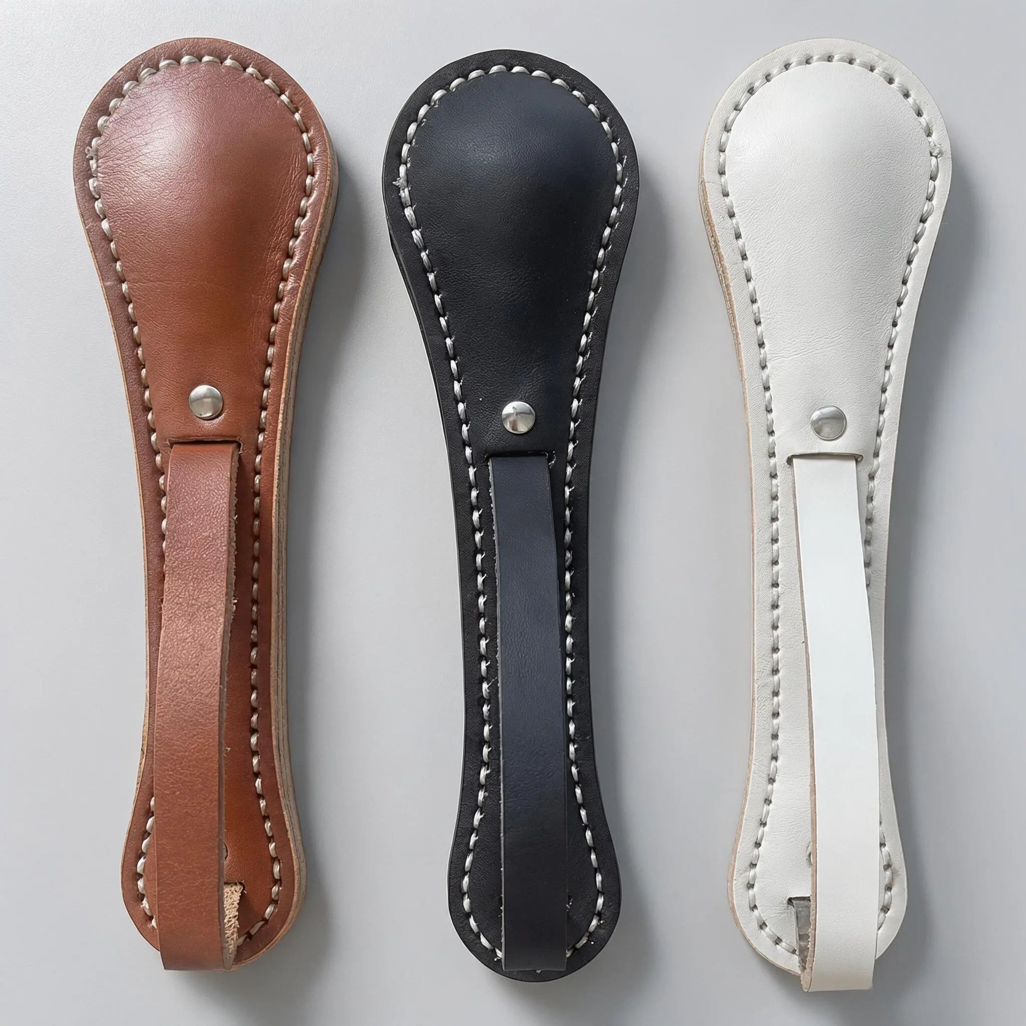 Premium Cowhide Leather Paddle – Portable Smooth Handle Decor for Home Display White Accessory