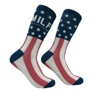 Men's MILF Man I Love Freedom Socks Funny Sarcastic Fourth Of July Graphic Novelty Footwear for Men Funny Graphic Socks Comfortable Fitted Spandex Cotton