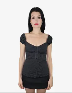 Vespera Cotton Blouse - 100% Cotton Black and White Pinstripe Top with Collared Neckline & Ruched Back Panel