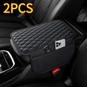 2PCS Car Center Console Cover, Upgraded Microfiber Leather Car Arm Rest Cover with 2 Storage Bags, Universal Armrest Cover for Car Storage Box Car Interior Accessories Protector for Most Vehicle