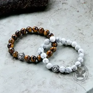 Lion head stainless steel bead bracelet for men's daily wear, animal accessories