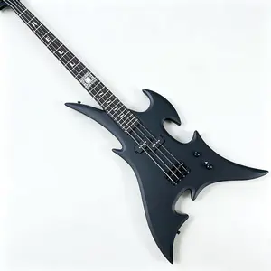 Black color, special shape, bass electric guitar, 24 frets, 4 strings, equipped with pickups