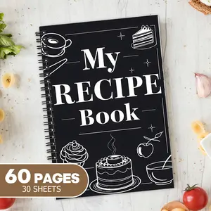 1pc Fun Recipe Notebook Journal, Personal Blank Recipe Book, Recipe Notebook for Recording Homemade Recipes, Scrapbook Craft Supplies, Black White Dessert Theme