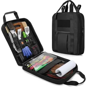 Hanging Camp Utensil Organizer with Towel Paper Holder, Portable Camping Kitchen Cookware Bag for Knives, Forks, Spoons & More, Outdoor Cooking Tools Storage Box for Travel & Hiking, Bag Only