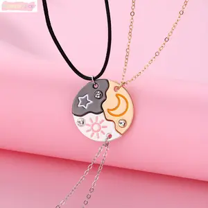 Boho Style 3PCS Magnetic Friendship Keychain Set, Sun Moon Star Rhinestone Puzzle Keyring, Celestial Trio Bestie BFF Gift For Teens Girls, Matching Bag Charm Accessories For Sisterhood Unbreakable Bond