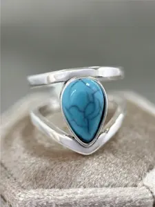 Retro Double Circle Layered Synthetic Turquoise Women's Ring, Water Droplet Style, Niche Fresh Gift, Unique Gift, Very Suitable for Daily Wear, Travel, Celebrations, Anniversaries, Birthday Parties, Noble Gifts, Etc