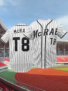 Men's #T8 White Black Stripe Baseball Jersey Button Down Stitched Uniform