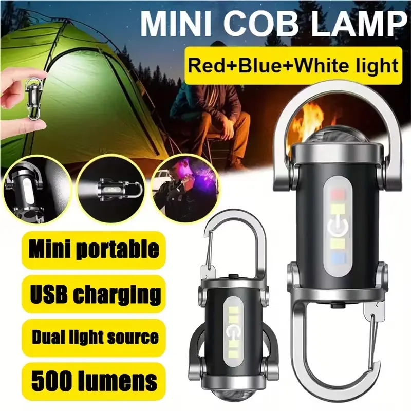 Portable Handheld Flashlight, Multifunctional Flashlight, Mini Keychain LED Torch with Type-C USB Rechargeable High-Lumens Light, 3-in-1 Flashlight, Power Bank & Phone Charger for Outdoor Use