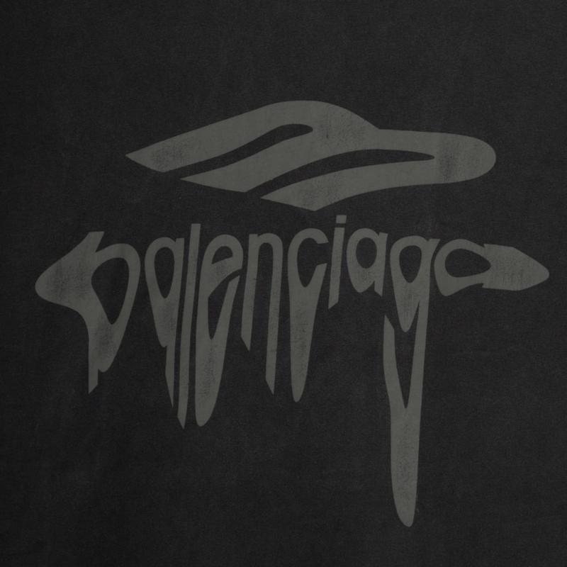 Balenciaga 3B Liquefied Logo Short Sleeve Tee Shirt Black Black