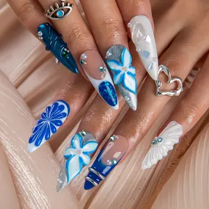 Lovful NEW DROP Collection Handmade Acrylic Press On Nails 10PCS Reusable Salon Quality 3D Flower Rhinestones for Flawless Long Lasting Look Manicure #DealsForYouDays