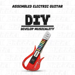 BRRRRT DIY Kids Electric Musical Guitar Play Set, Wooden Musical Instruments for 3-5 Year Old Boys & Girls, Portable Toddler Toy Gifts for Beginner Children, Equipped with DIY Assembly Kit
