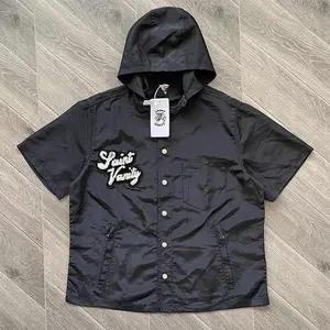 Saint Vanity Embroidered Short Sleeve Hooded Jacket Casual Sporty Lightweight Full Zip Streetwear Outerwear for Men Women Pink Black Comfortable Stylish Fit Daily Wear basic shirt