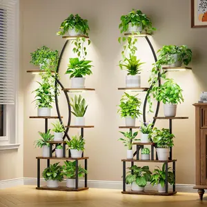 2 Pcs Plant Stand Indoor with Grow Lights - 8 Tiered Tall Plant Shelf, 65" Metal Shelves for Plants Multiple, Large Curved Half-Moon Flower Holder Stand Display Rack