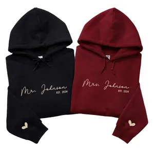 Custom Embroidered Mr and Mrs Hoodie for Couple – Matching Gift With Names, Wedding Date for Anniversary, Valentine's Day