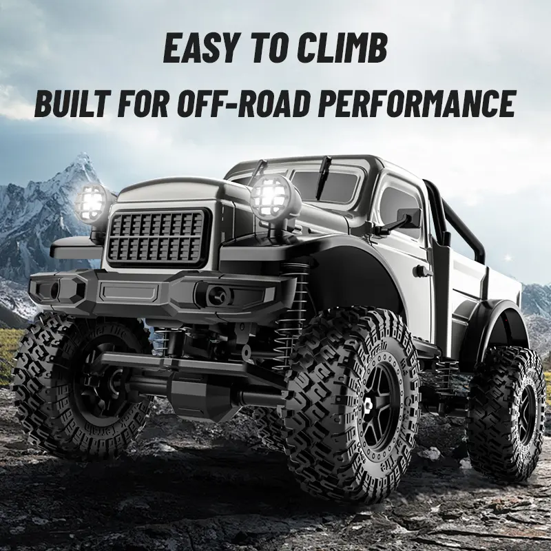 JJRC 1:18 Carbon Brush Off-Road RC Truck - High-Torque Motor, Oversized Tires, LED Lights, 2.4G Anti-Interference, Rock Climbing Capability, Unisex Remote Control Hobby RC Car for 12+ Months & 12+ Years, Perfect Holiday Gift