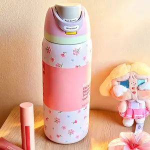 OW(Pink Cherry Blossom) outdoor sports water bottle features a straw, double-walled vacuum design, and a 32 oz/945 ml capacity, a removable lid with a snap closure for easy carrying,making it perfect for outdoor camping, travel,school,the office,and yoga.