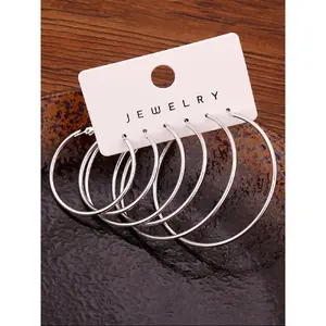 3 Pairs Women's Simple Plain Hoop Earrings, Fashionable Jewelry For Women, Daily Use Fashion Accessories For Party