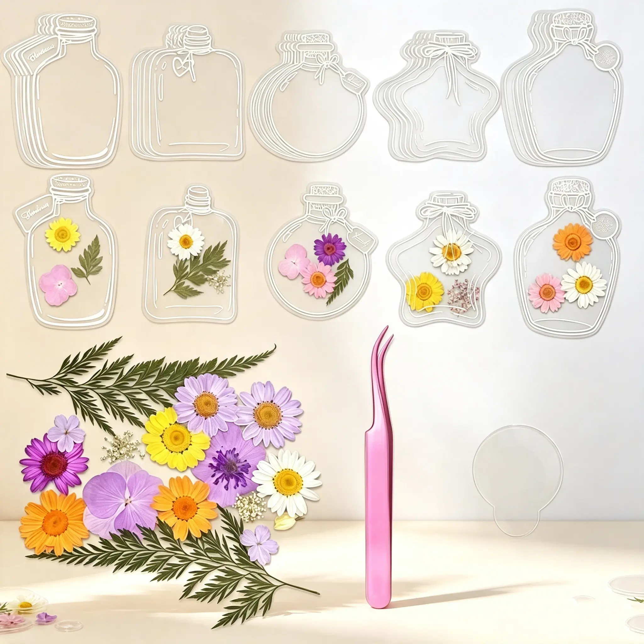 DIY Dried Flower Bookmark Kit with Pressed Floral & Sticker Materials - Creative Crafting Gift for Moms & Kids, Ideal for Mother’s Day & Birthday (Home & Festive Party Supply)