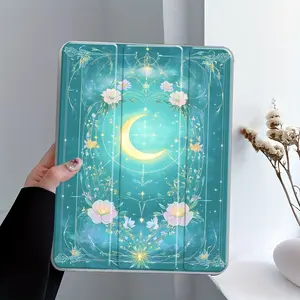 Elegant Celestial Moon Floral Tarot Card  iPad Stand Case, Transparent Acrylic Hard Back Panel With Pencil Slot，Suitable for All models of ipad. Scratch-resistant Ultra-thin Protective Case, Shock-resistant Full Cover Suitable for Offices Schools and Home