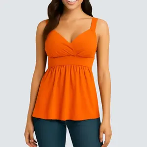 Women’s Red Sleeveless Empire Waist Top – Sparkle Detail V-Neck Cami Tank – Flowy Babydoll Style Blouse with Wide Straps – Comfortable Stretch, Casual, or Evening Wear – Elegant Red Glitter Accent Top– Perfect for Date Night, Holidays Special Occasion