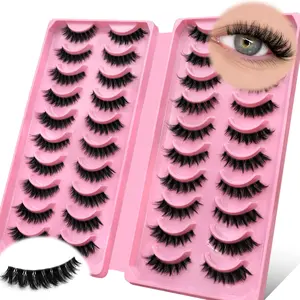 GROINNEYA 20 Pairs Cat Eye Lashes Downy Soft Fake Eyelashes Volume Mixed Tray Lashes Criss-Cross Eyelashes Thick Fluffy Faux Mink Eyelashes With Thin Clear Band,Cosmetic False Lashes,Reusable Makeup Essential For Daily Wear Strip Lashes