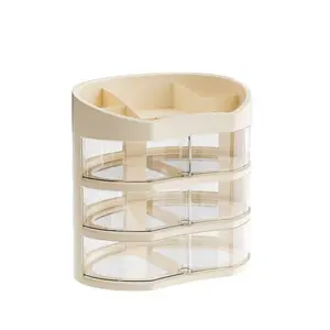 Rotating Large-Capacity Vanity Cosmetic Storage Box for Bedroom Desk Cream-Style Skincare Dustproof Organizer with Elegant Design and Large Capacity