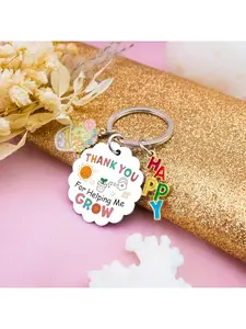 1pc color-printed stainless steel round plate keychain, teacher gift keychain, lovely teacher thank-you gift, counselor nurse high graduation gift, retirement gift for teacher, thank you for helping me grow