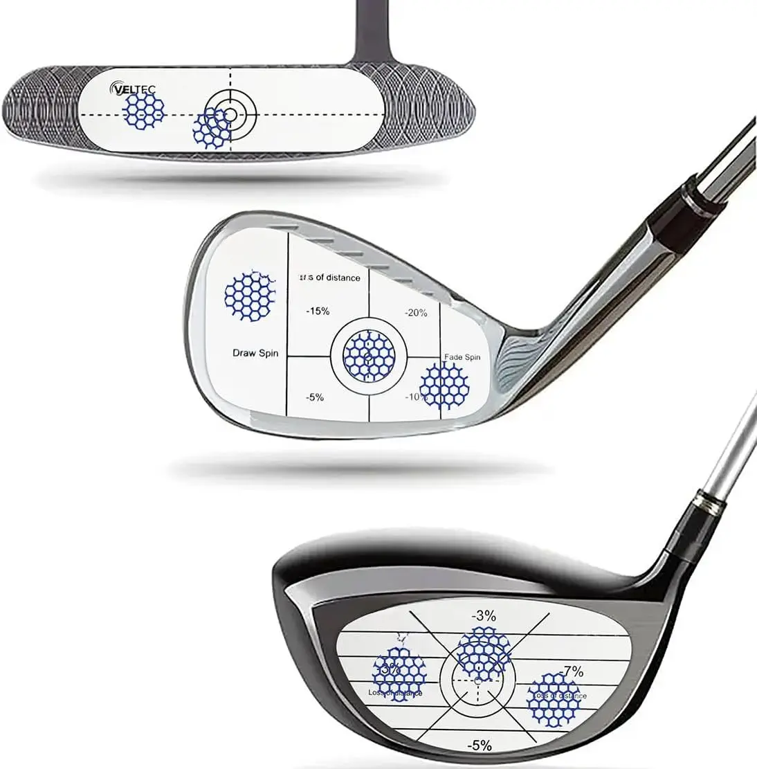 Golf Impact Tape Labels, Self-Teaching Sweet Spot and Consistency Analysis, 300 count (100 , 100 Iron and 100 Putter), Useful  Aid Improve Ball Striking
