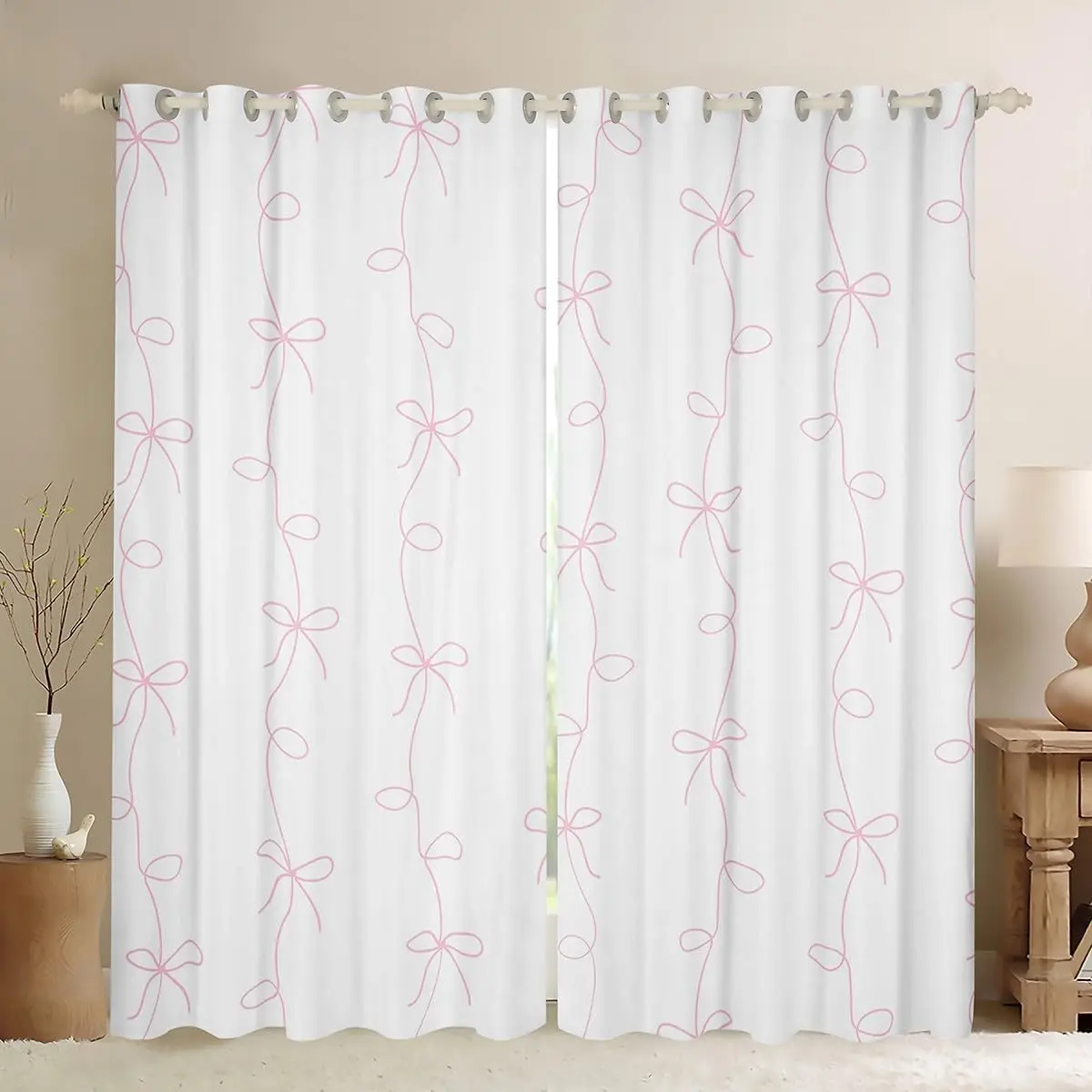 Pink Coquette Bow Darkening Blackout Curtains,Cute Pink Bowknot Curtains (2 Panels ) for Women Bedroom Living Room Decory Bow Tie Kawaii Bowtie Window Treatments,back to school,dorm essentials,home decor,home essentials